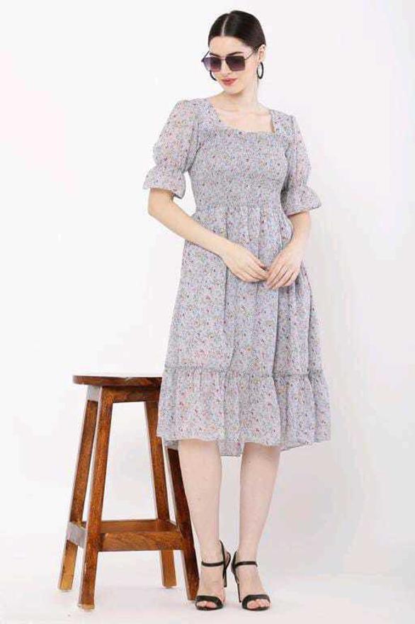 PAVONINE Grey Color Georgette Fabric Body Kansai Midi For Girls