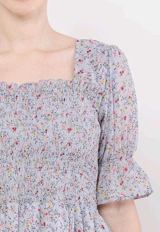 PAVONINE Grey Color Georgette Fabric Body Kansai Midi For Girls