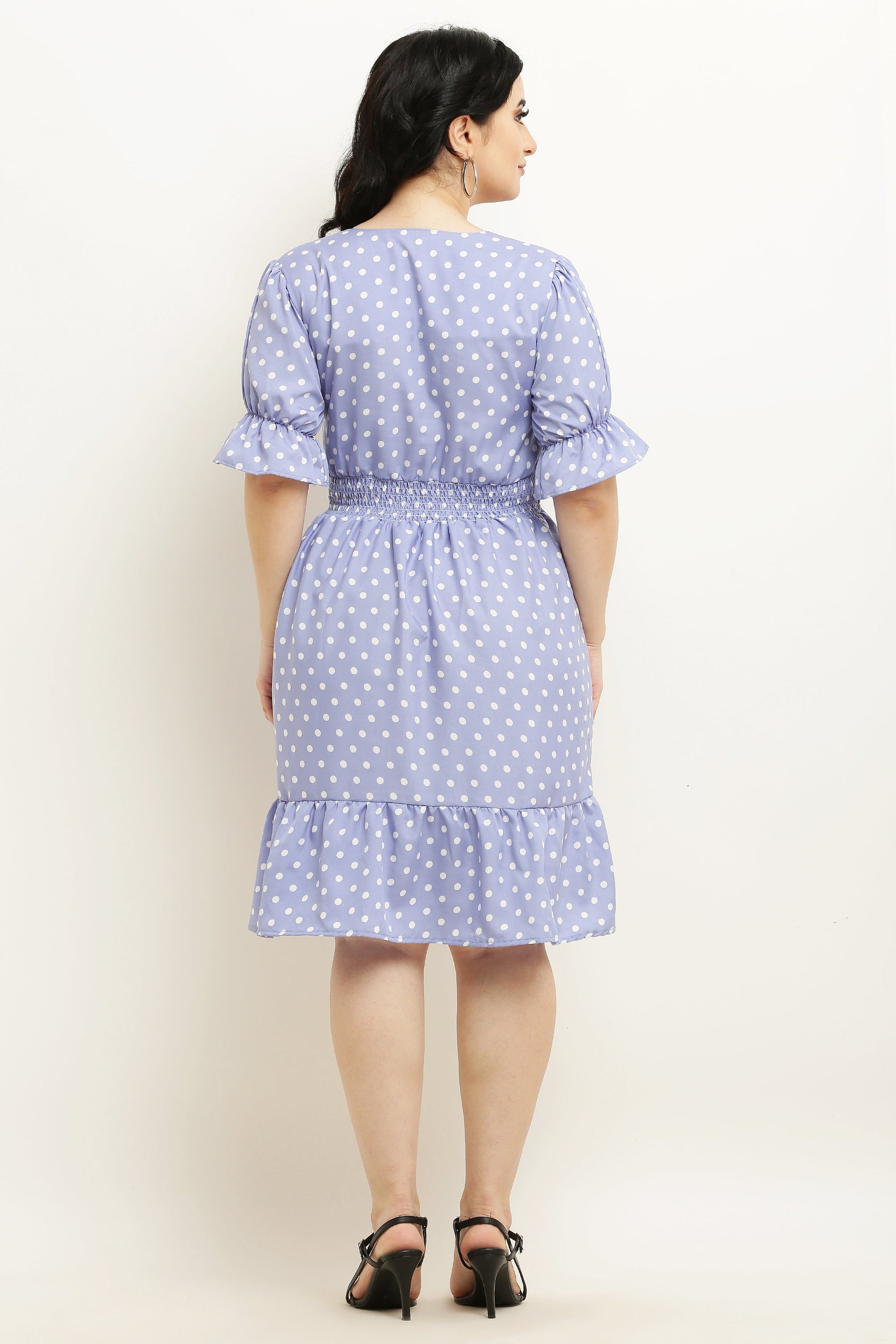 PAVONINE Micro Dots Waist Kansai Crepe Fabric Lavendar Midi For Girls