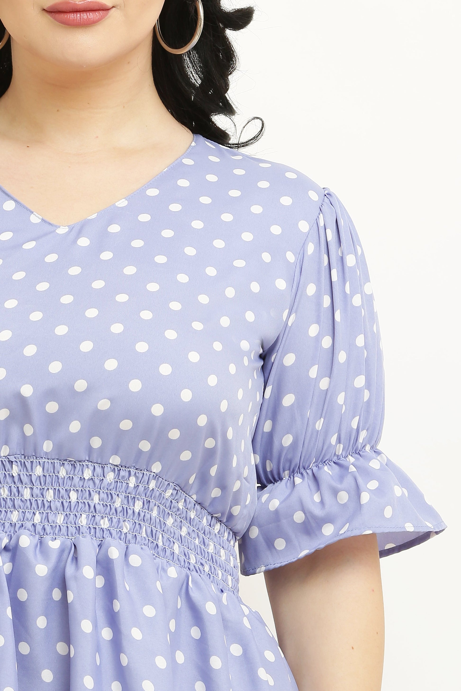 PAVONINE Micro Dots Waist Kansai Crepe Fabric Lavendar Midi For Girls