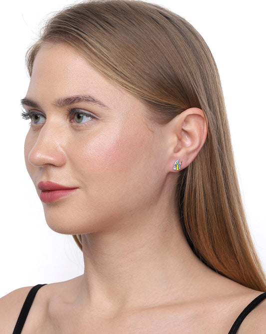 Premium Jwlry - Silver & Turquoise Toned Crystals Studded Rhodium - Plated Teardrop Shaped Handcrafted Drop Earrings - Wahe Jewels Noz2Toz