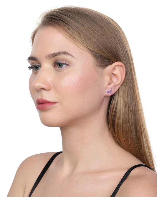Rhodium Plated Butterfly Cz Stud Earring For Women - Wahe Jewels Noz2Toz