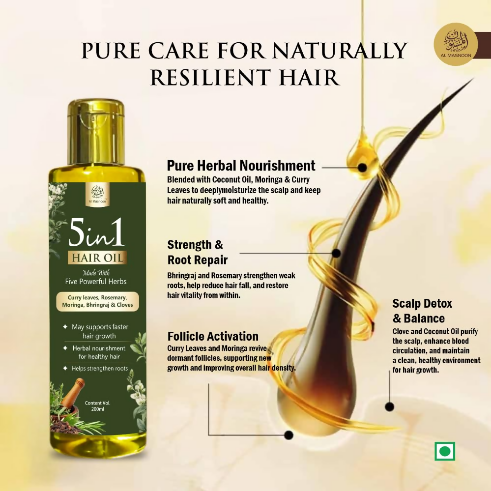 Al Masnoon 5-in-1 Herbal Shampoo & Hair Oil Combo