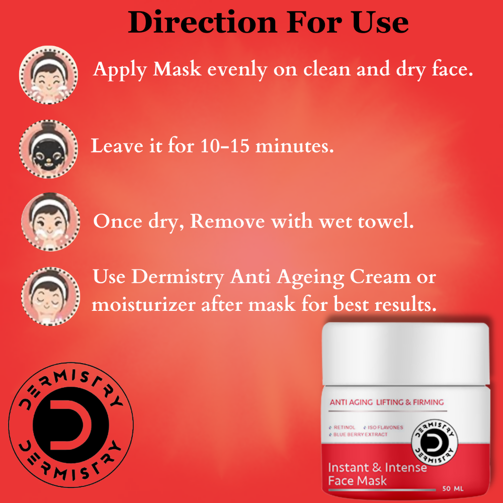 Dermistry Anti Aging Instant Intense Face Mask Retinol Blue Berry Lifting Firming Skin Tightening 