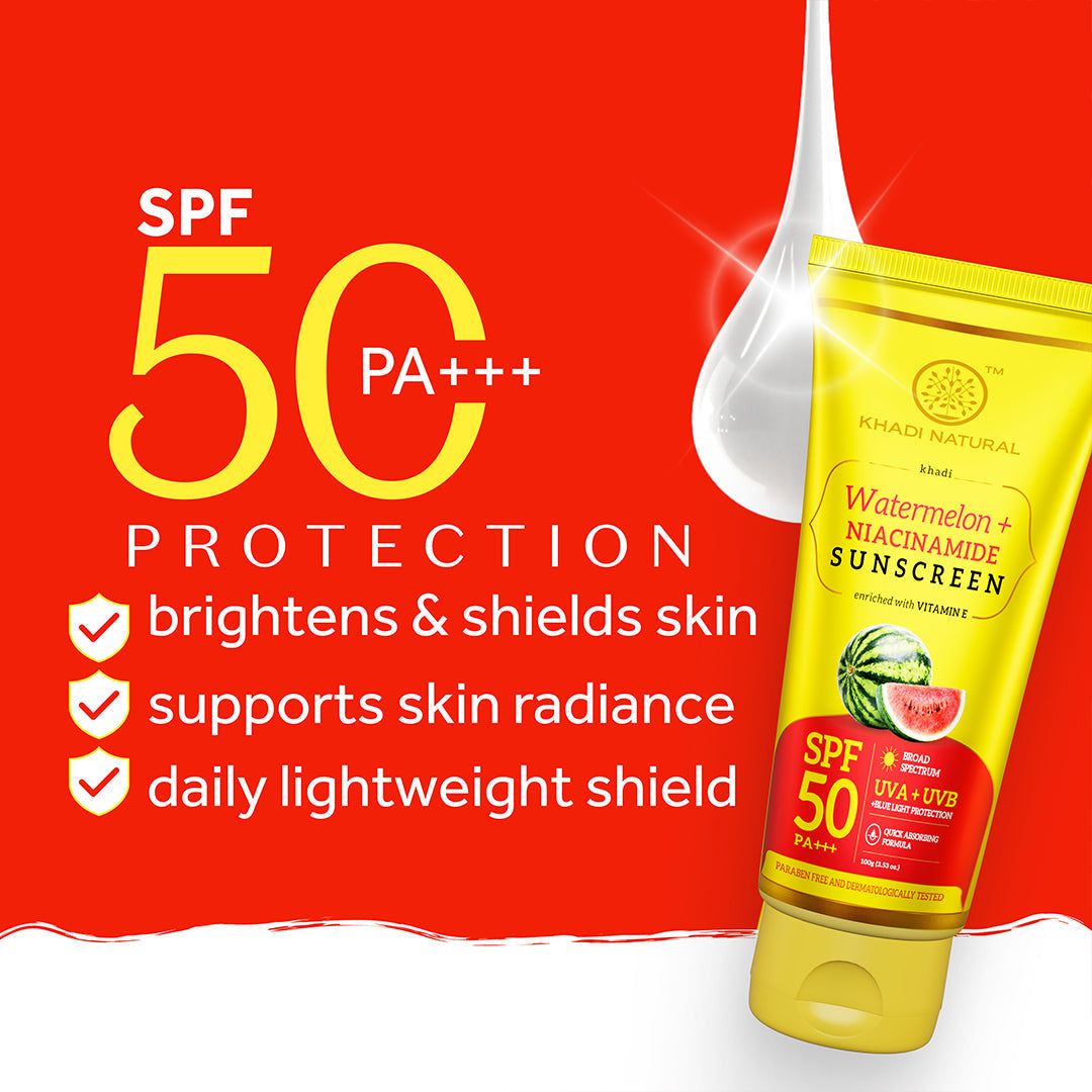 Khadi Natural Watermelon + Niacinamide Sunscreen Aqua Gel SPF 50 PA+++ 100gm Sale 