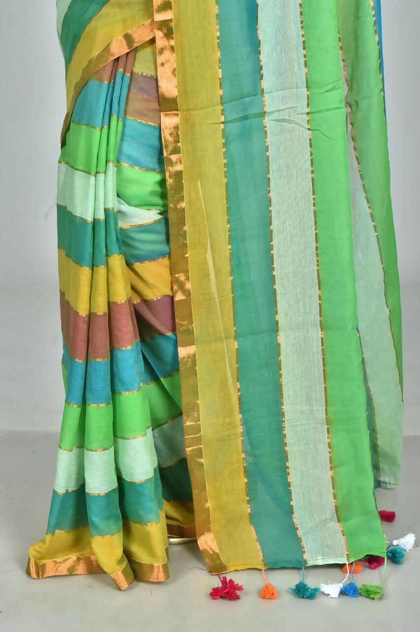 Exclusive Collection Beautiful Multi2 Pure Cotton Woven Handloom Grab2Buy With Running Blouse Piece 
