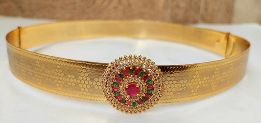 Adjustable Waist Belt/ Vaddanam/ Kamarband With Multicolor Pendant - Grab2buy
