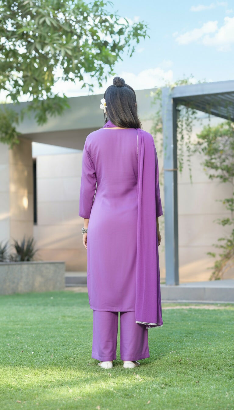 BulBul Meher Purple Rayon Kurta Set with Dupatta 