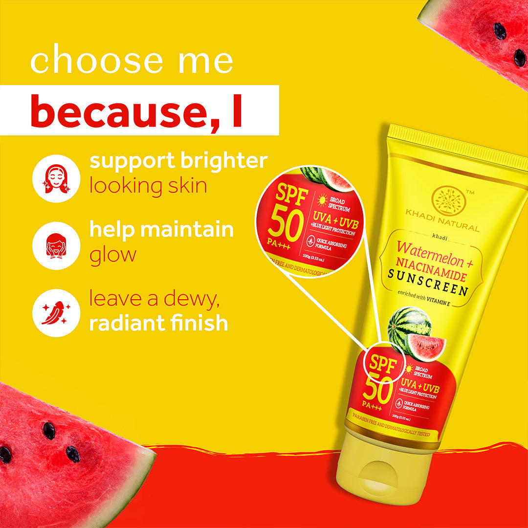 Khadi Natural Watermelon + Niacinamide Sunscreen Aqua Gel SPF 50 PA+++ 100gm Sale 