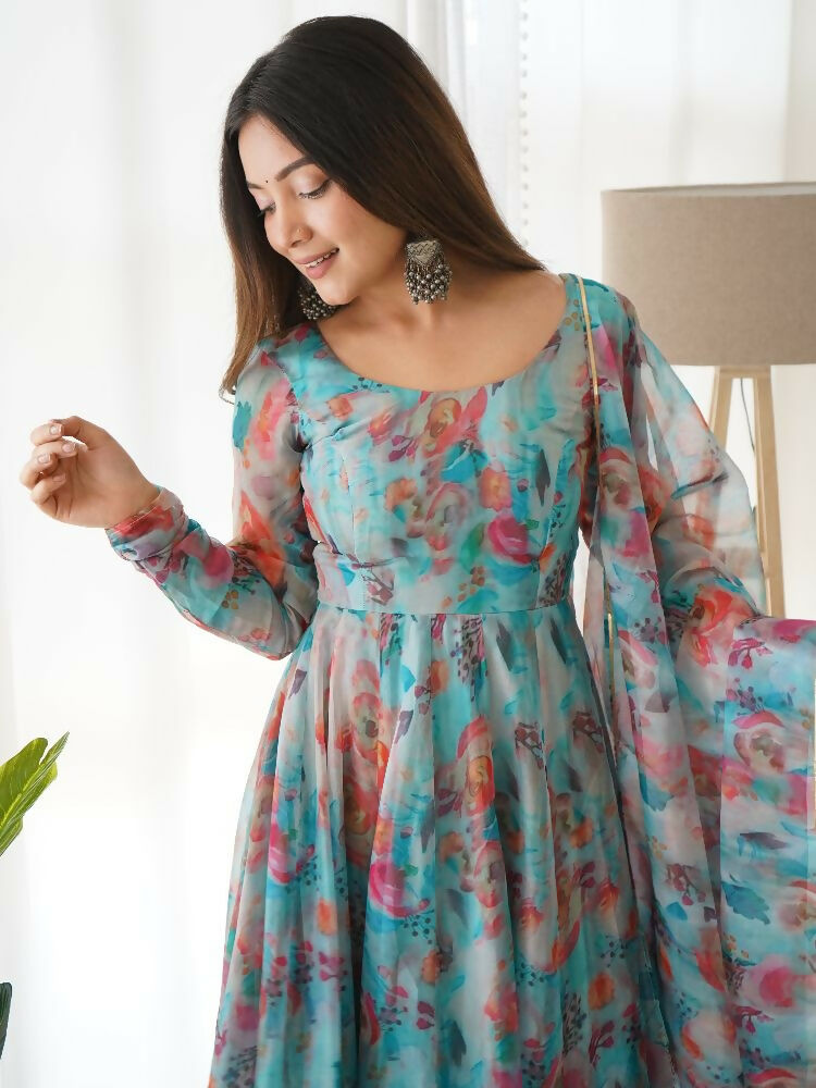 Joban Fashion Sky Kurta Set Organza Sequin Embroidery Work 