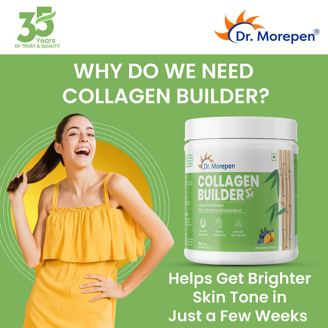 Dr. Morepen Biotin+ Advanced Tablets and Natural Collagen Builder, Orange Berry Flavour Combo 