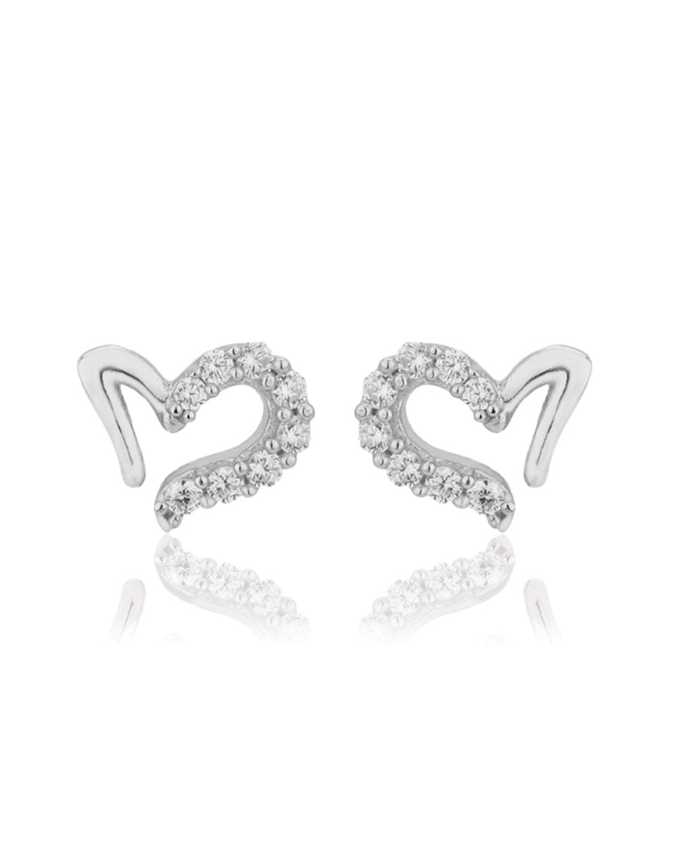 925 Sterling Silver Rhodium Plated With Cz Drop Heart Stud Earring For Women - Wahe Jewels Noz2Toz