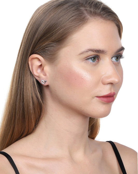 925 Sterling Silver Rhodium Plated With Cz Drop Heart Stud Earring For Women - Wahe Jewels Noz2Toz