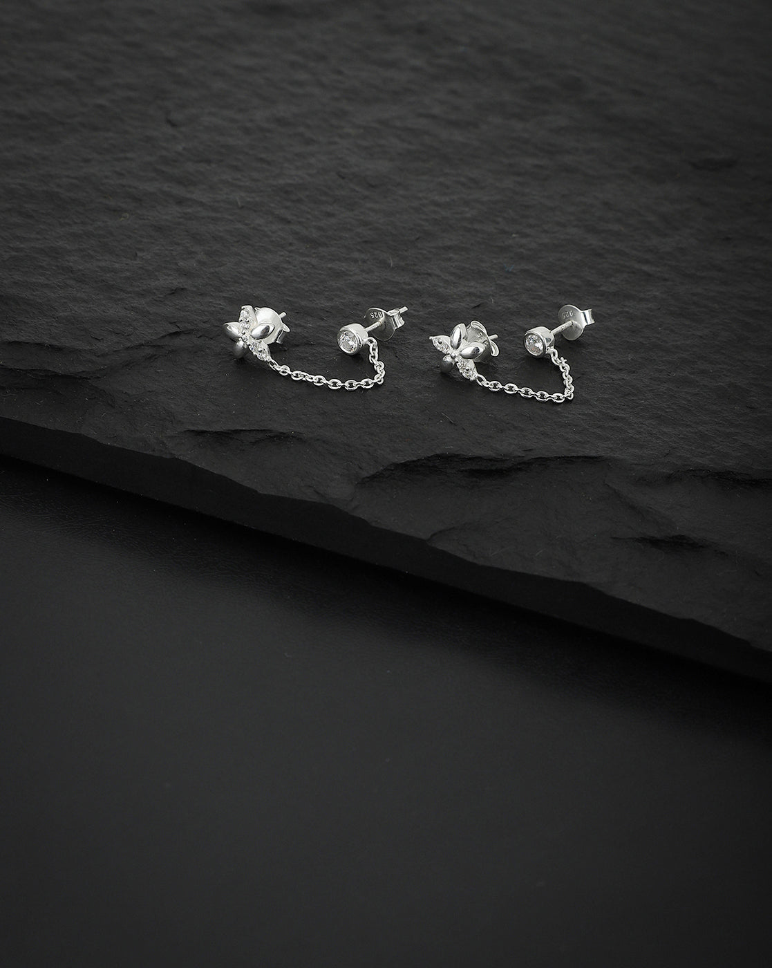 Premium Jewellery - Silver Toned Cz Studded Rhodium - Plated Contemporary Handcrafted Drop Earrings - Wahe Jewels Noz2Toz