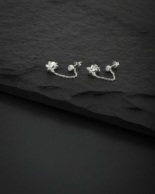 Premium Jewellery - Silver Toned Cz Studded Rhodium - Plated Contemporary Handcrafted Drop Earrings - Wahe Jewels Noz2Toz