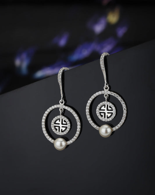 Rose Gold-Polished Cz Drop Earring With Dangling Heart For Women - Wahe Jewels