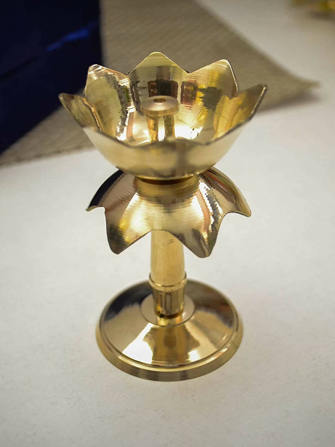 Craftvatika Gold Tone Brass Lotus Shape Pillar Diya Oil Lamp 