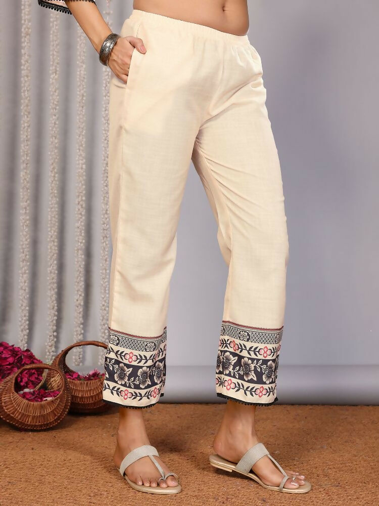 Joban Fashion Women Cream Linen Printed Stitched Kurta Set