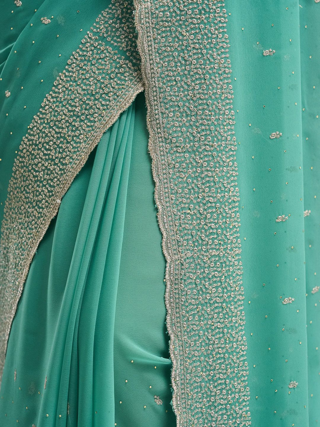 kasee Floral Embroidered Beads and Stones Pure Georgette Saree