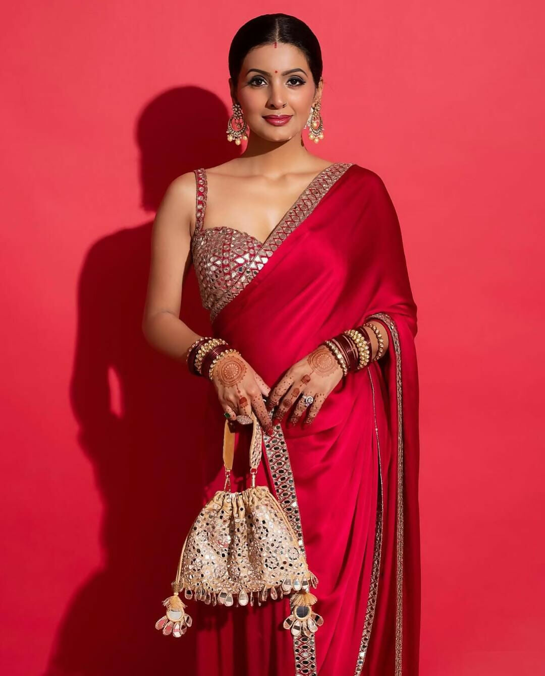Joban Fashion Red Rangoli silk Party Wear Sarees
