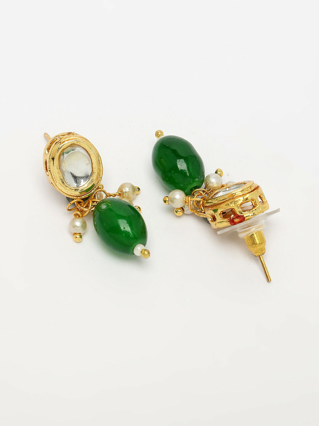 NVR Women's Green Artificial Beads Layered Necklace with Drop Earring NR Retail-NVR