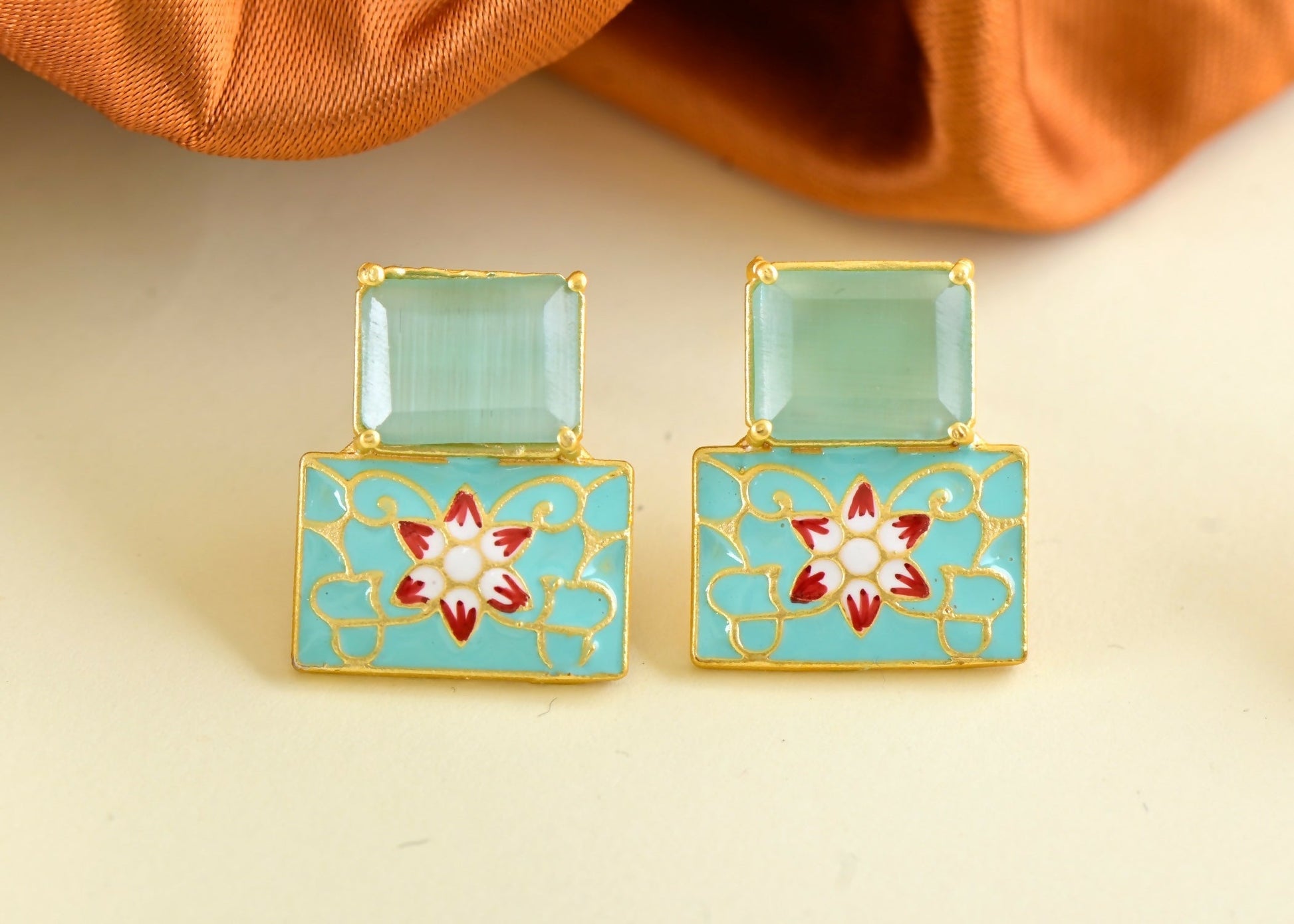 Joban Fashion Women Brass Mint Green Onyx Earrings 