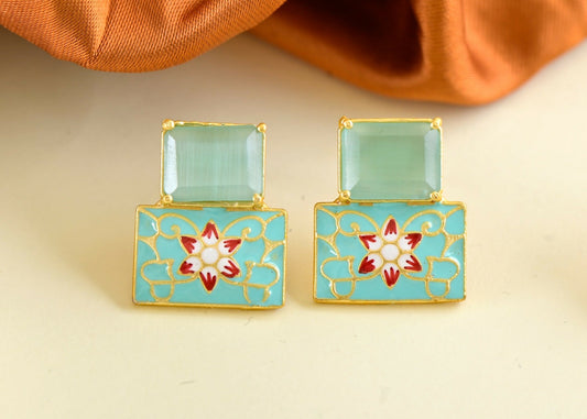Joban Fashion Women Brass Mint Green Onyx Earrings 