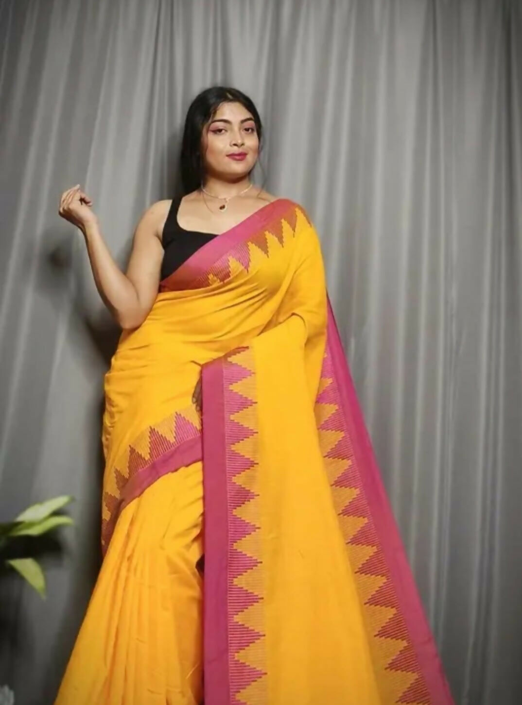 Exclusive Collection Beautiful Yellow Pure Cotton Woven Handloom Grab2Buy With Running Blouse Piece 