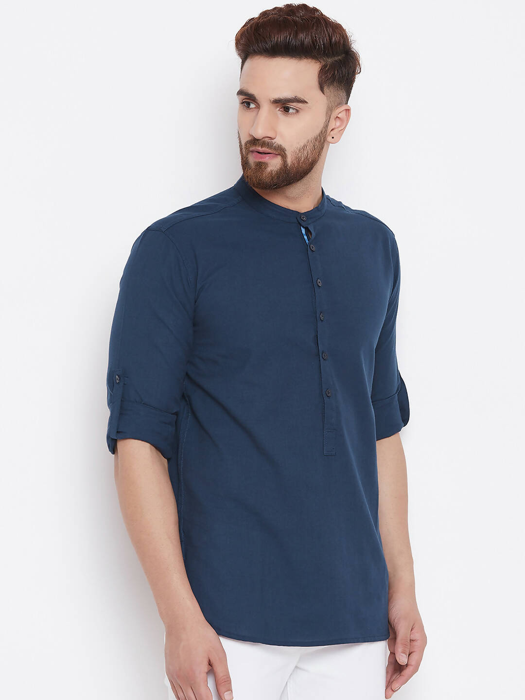 Even Apparels Blue Color Men's Pure Cotton Kurta With Band Collar 