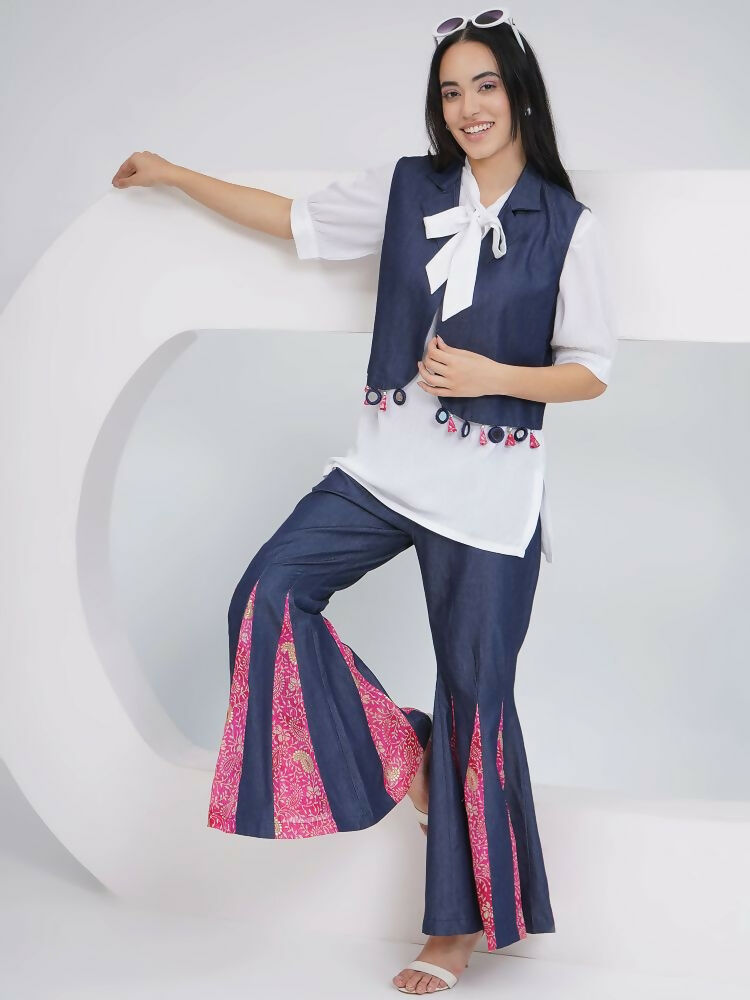 Joban Fashion White Rayon Crepe Hand-Embellished (Mirror Work) Sharara with Shirt and Jacket