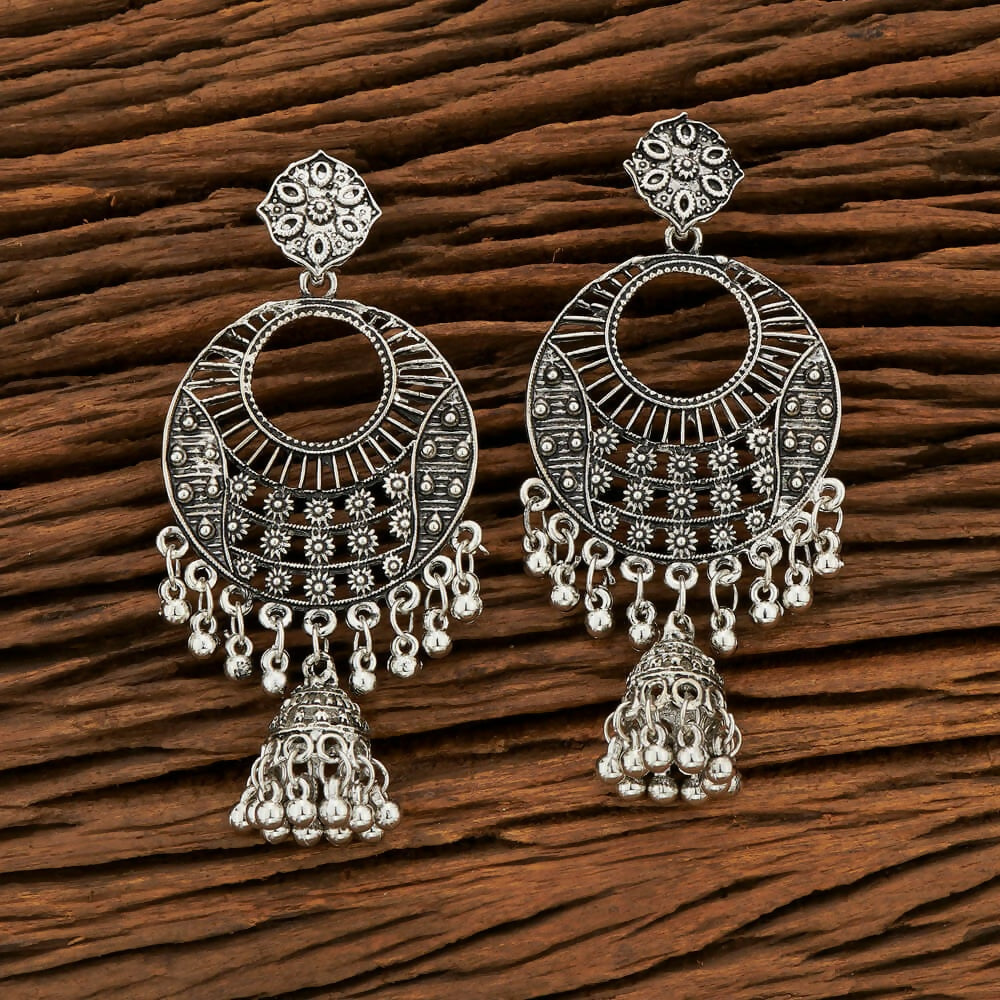 Joban Fashion Women Silver Black Oxidised Earrings 