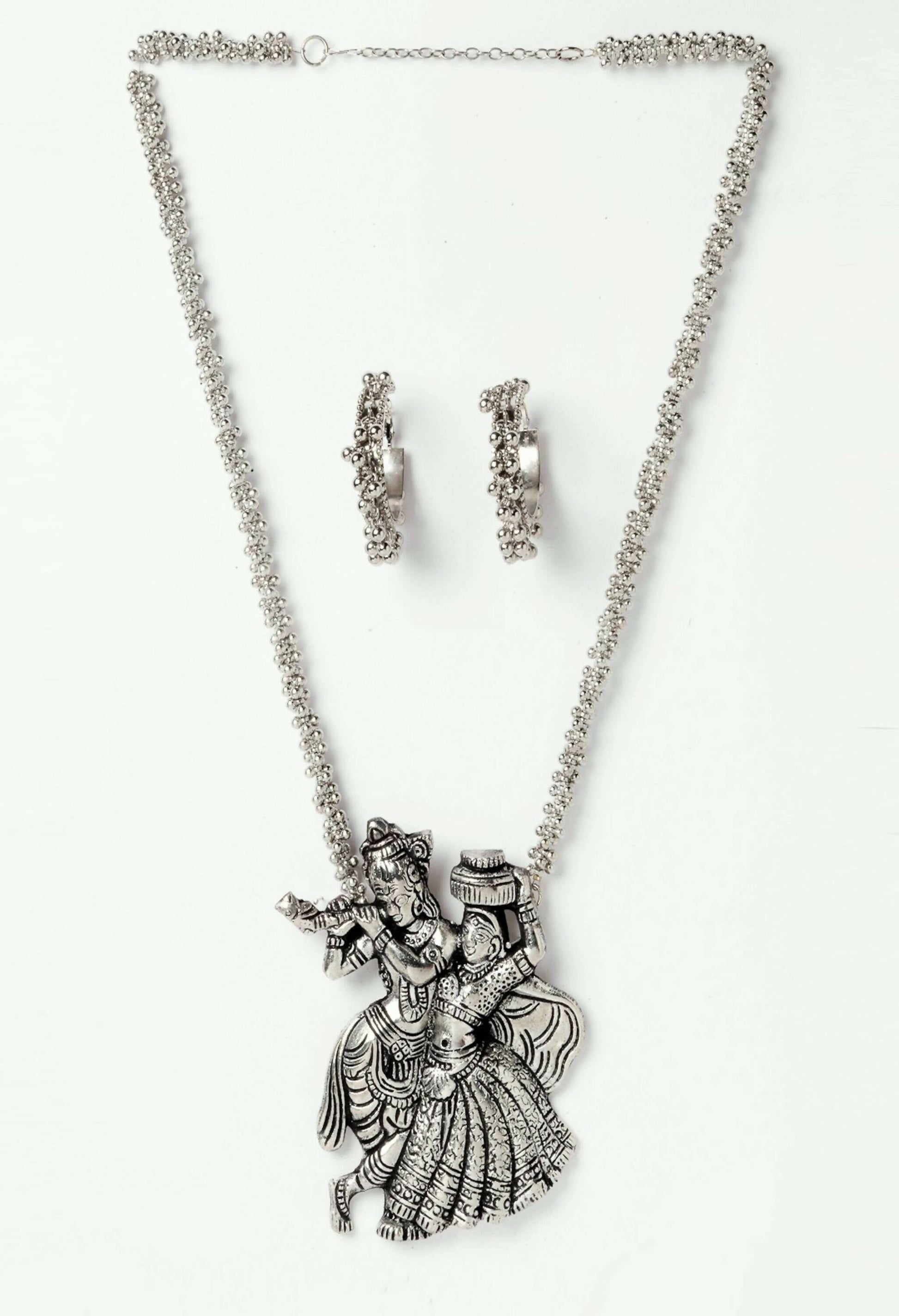 Mominos Fashion Johar Kamal Women Silver-Plated Brass Finish Radha Kishan Long Neckalce Combo Set - Grab2buy