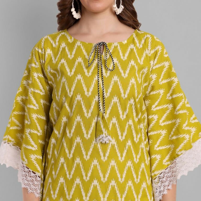 Alvano Beautiful Kaftan Kurta for Women and Girls Viscose Rayon Printed (Green)