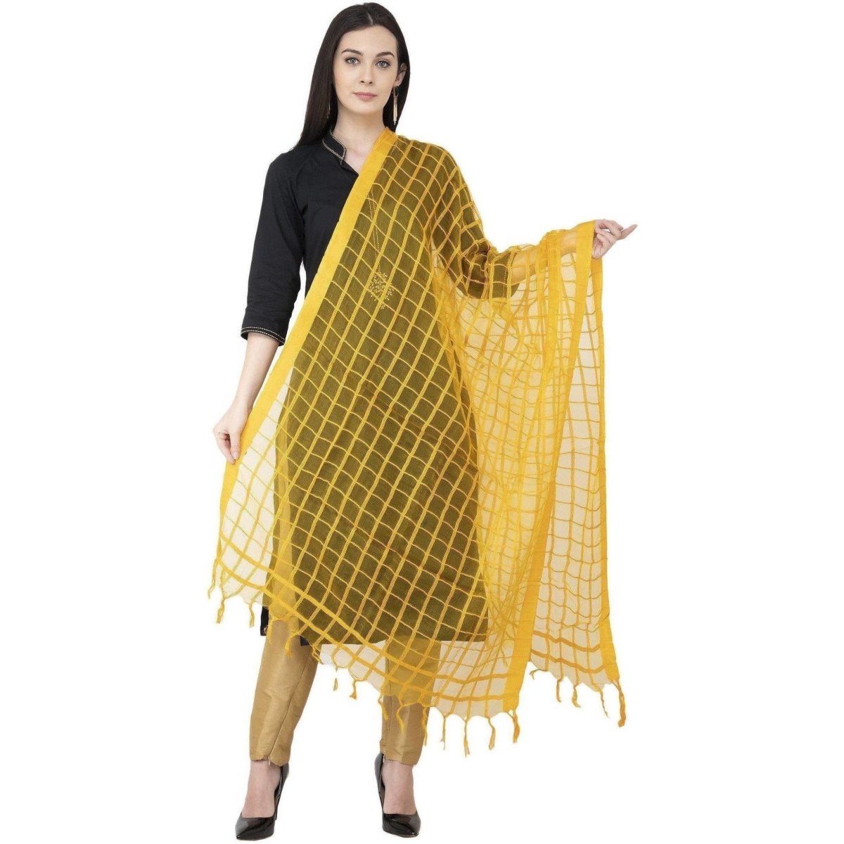 A R Silk Cotton Square Regular Dupatta Yellow Color Dupatta or Chunni 