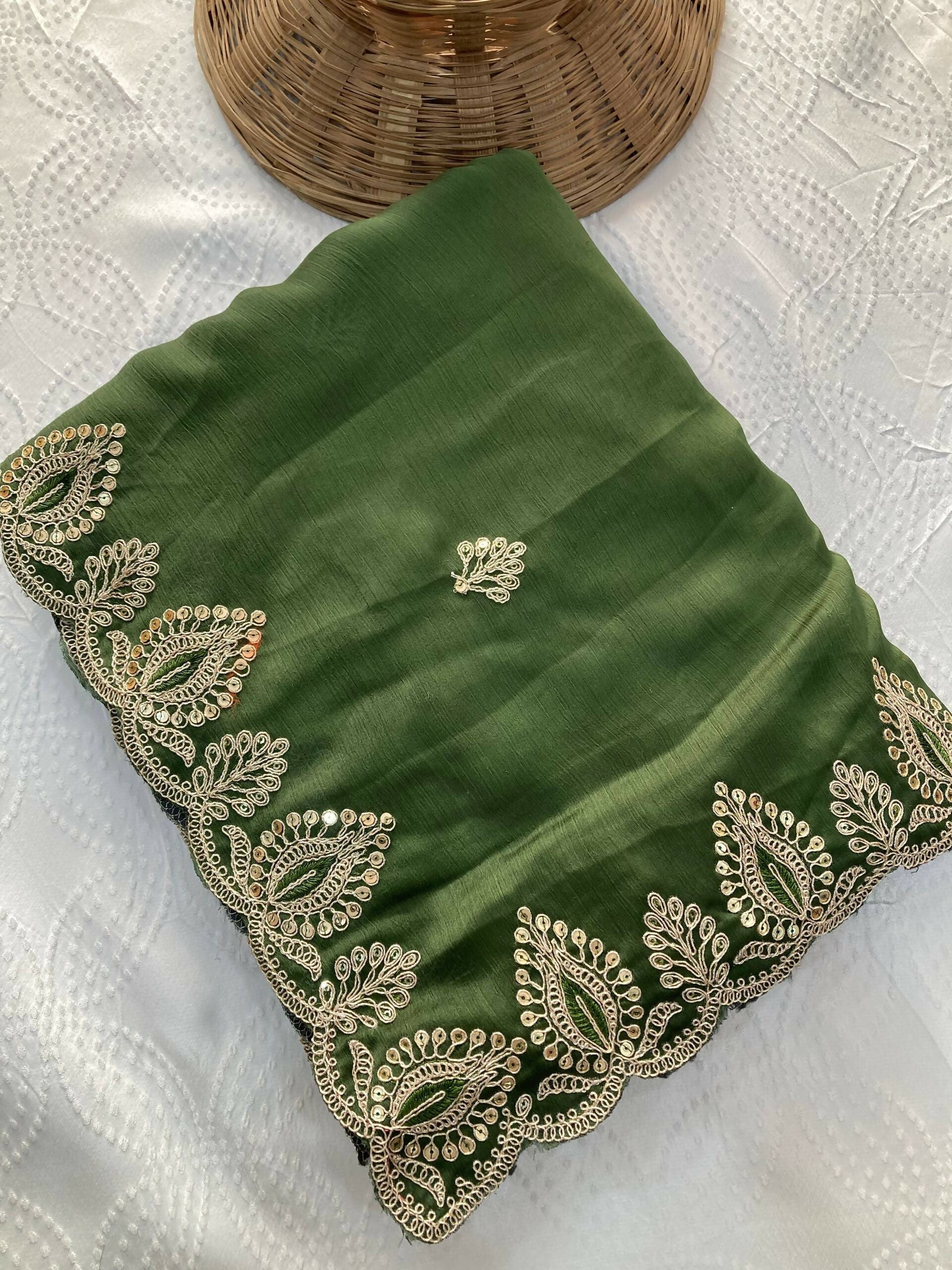 Teeya Creation New Trendy Party Wear Soft Satin Chiffon Saree-Green
