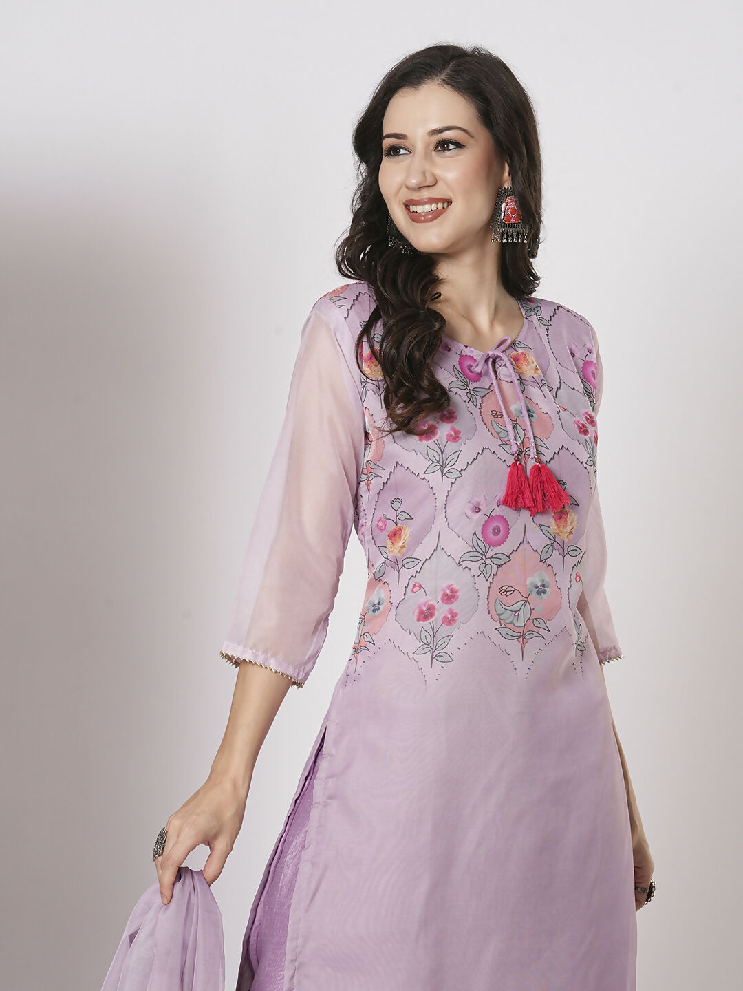 Purple Taby Silk Embroidery Work, Printed Kurta Set - Riya