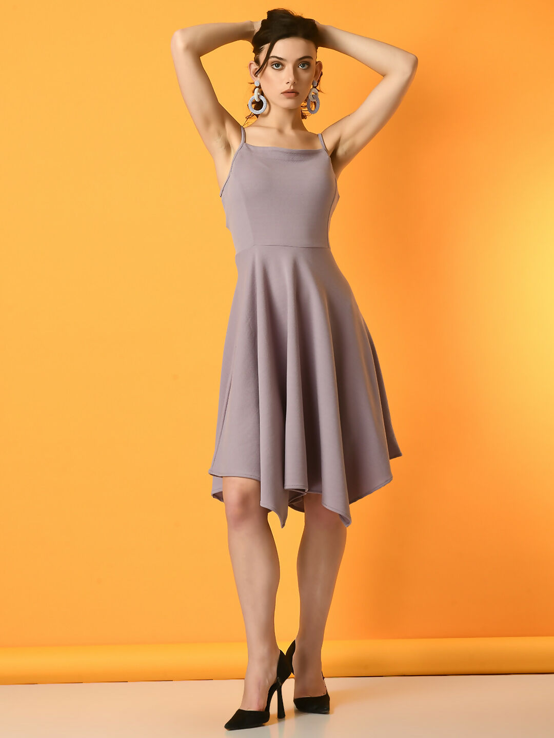 Myshka Women's Lavender Solid Party Dress