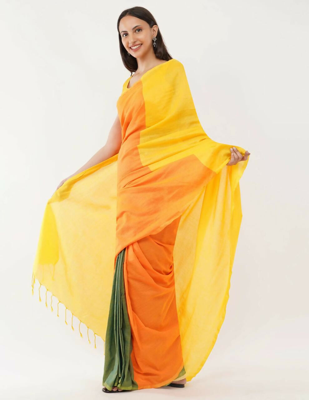 Exclusive Collection Beautiful Khadi Cotton Yellow Orange Green Handloom Grab2Buy 