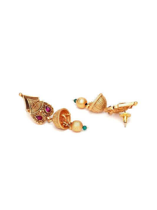 Temple Choker with Matching Jhumki Jewellery Set (Gold) - Ruby Raang - Grab2buy