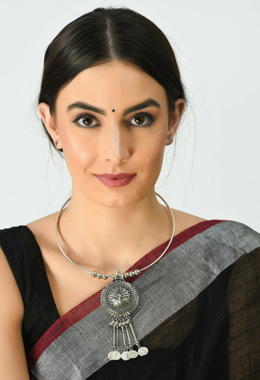 Mominos Fashion Johar Kamal Oxidised Silver-Plated Hasli Design Necklace Choker For Women - Grab2buy