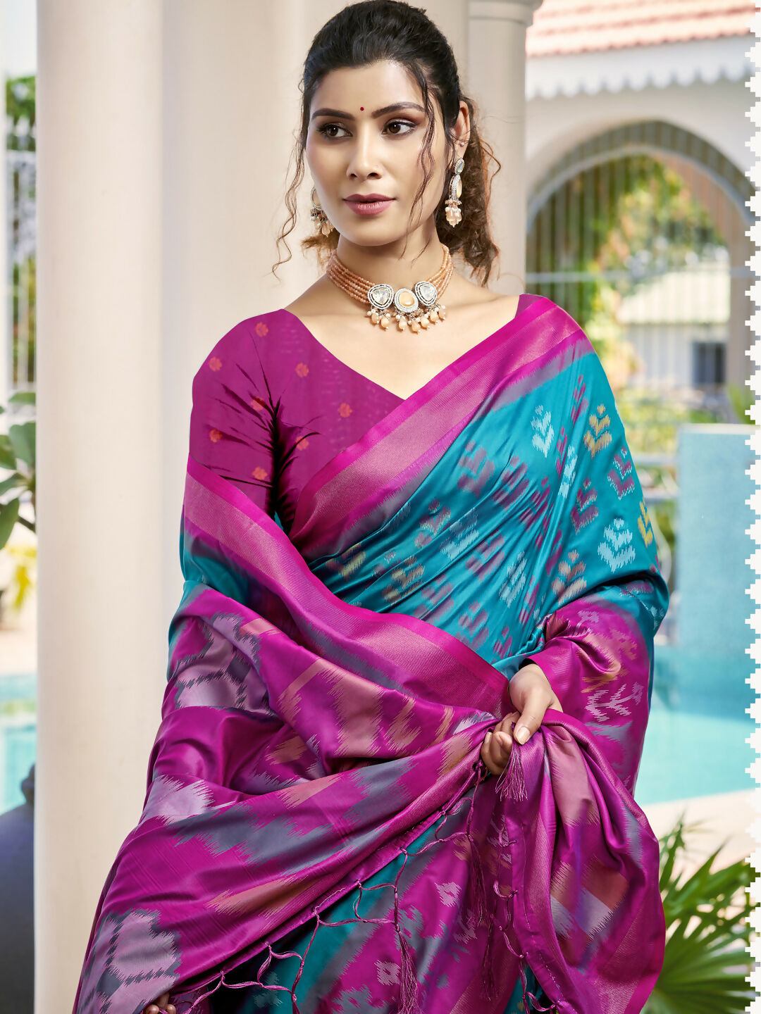 Shree Shyam Fashion Pochampalli Silk Sky Blue Saree