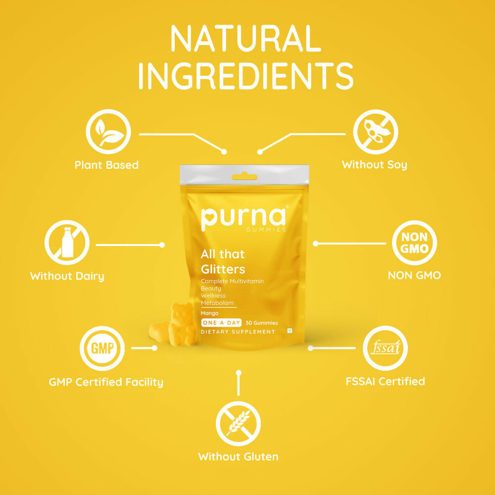 Purna Gummies Multivitamin Mango Gummies with Vitamins & Minerals 