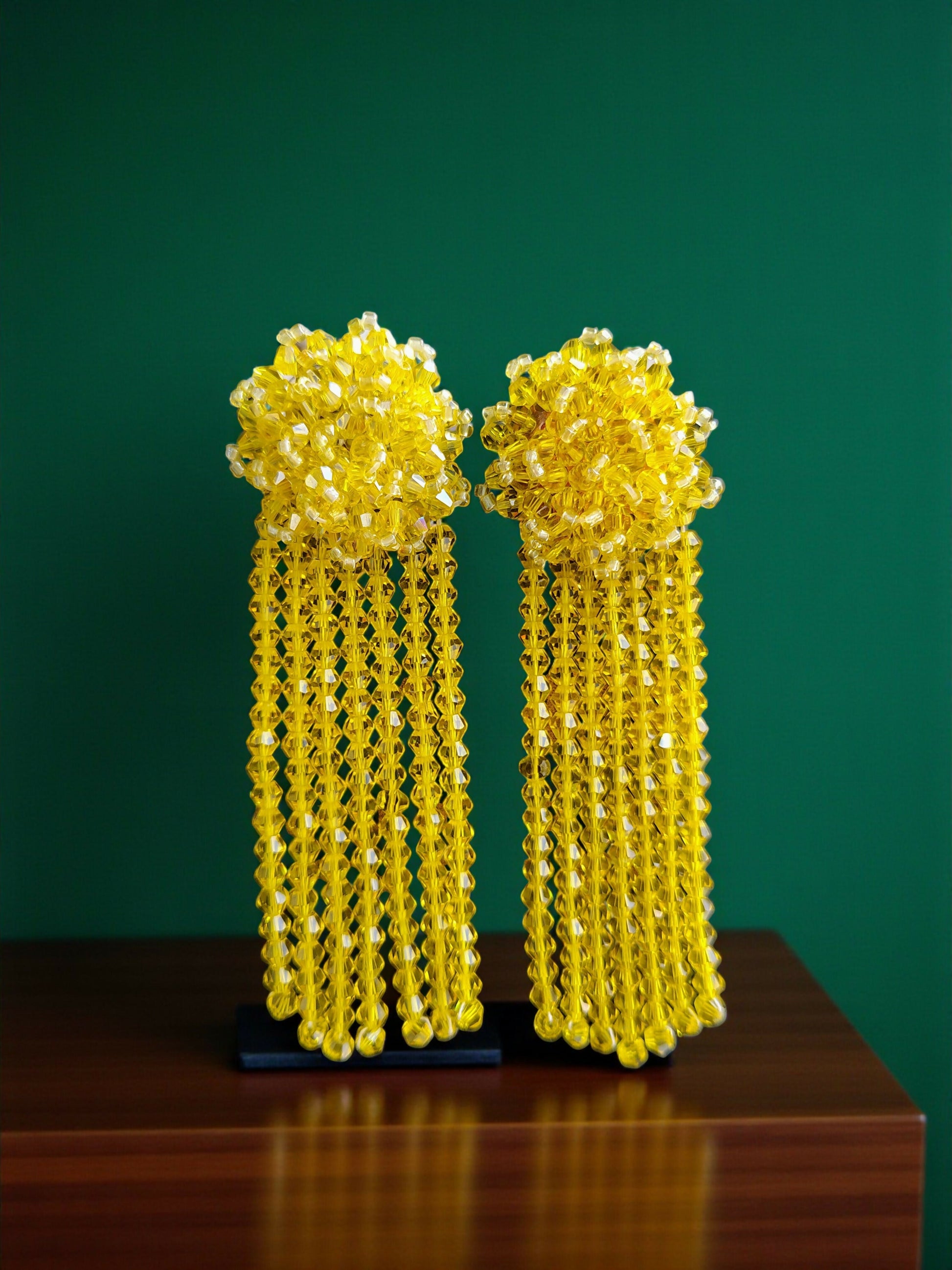 Inhanns Handmade Crystal Waterfall Earrings - Long - Lemon Yellow Big