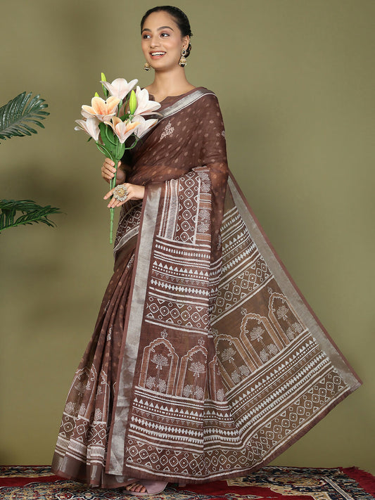 Shree Shyam Fashion Cotton Brown Saree