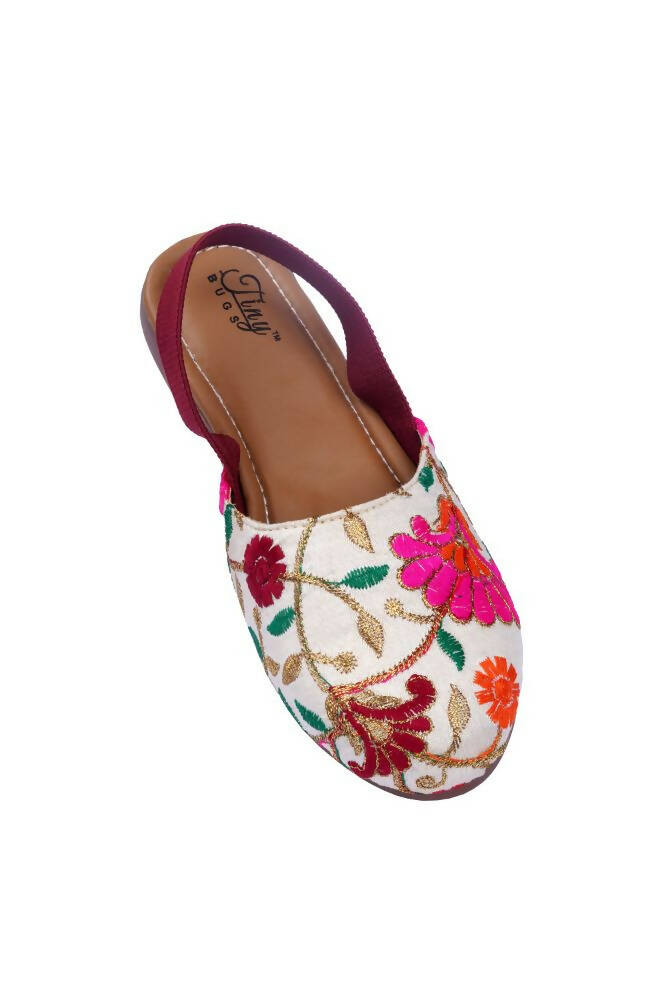 Tiny Bugs Girls Embroidered Strap Ethnic Jutis-Beige  Grab2Buy Tiny Bugs Grab2Buy