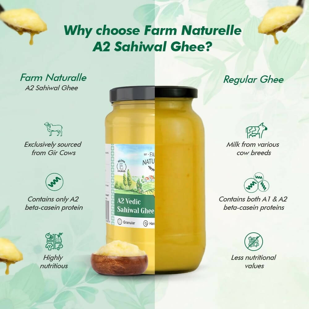 Farm Naturelle A2 Vedic Sahiwal Ghee - Desi Cow Ghee | Natural, Healthy, and Pure | Cultured Cow Ghee 