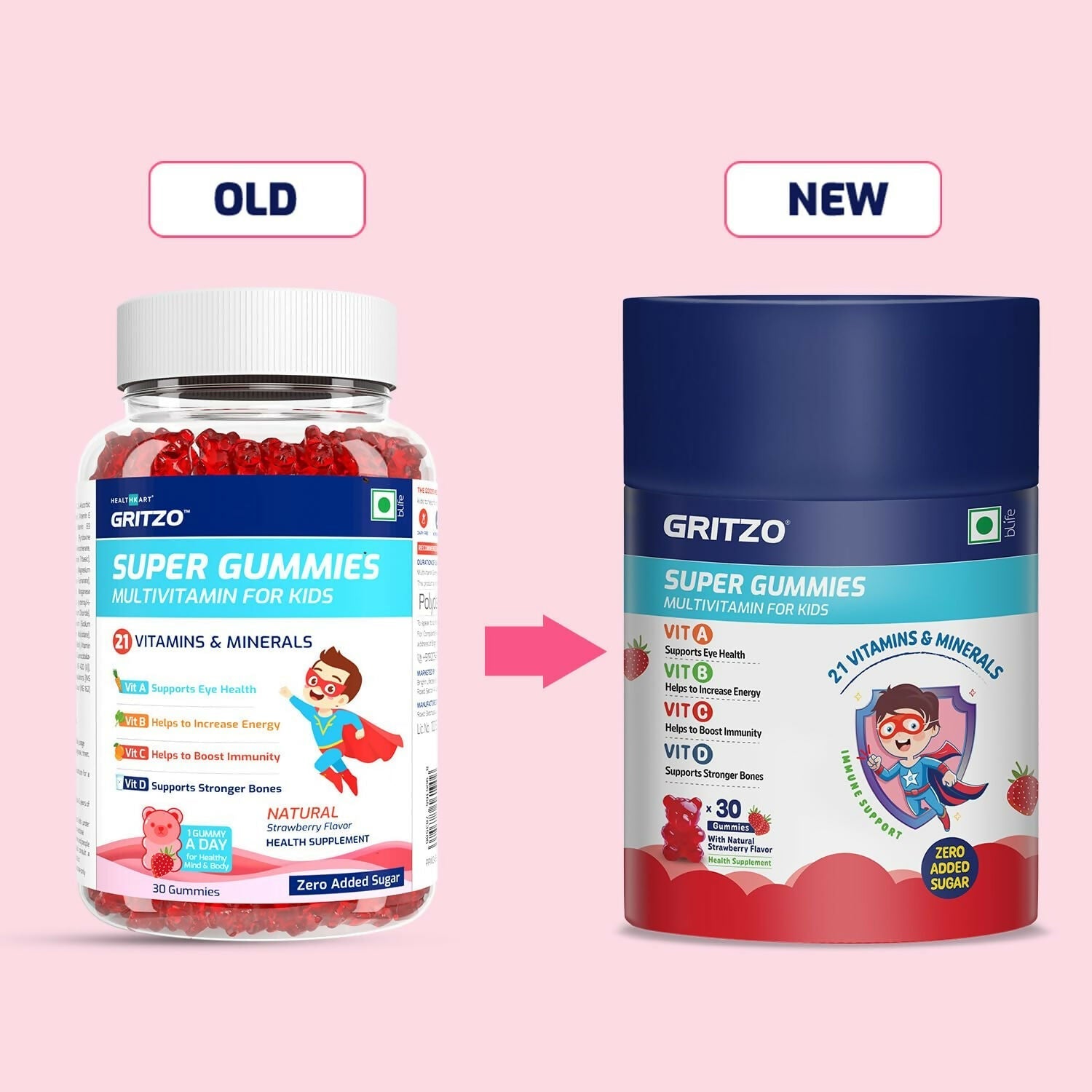 Gritzo Super Gummies, Multivitamin for Kids (Natural Strawberry Flavor)  Grab2Buy Gritzo Grab2Buy