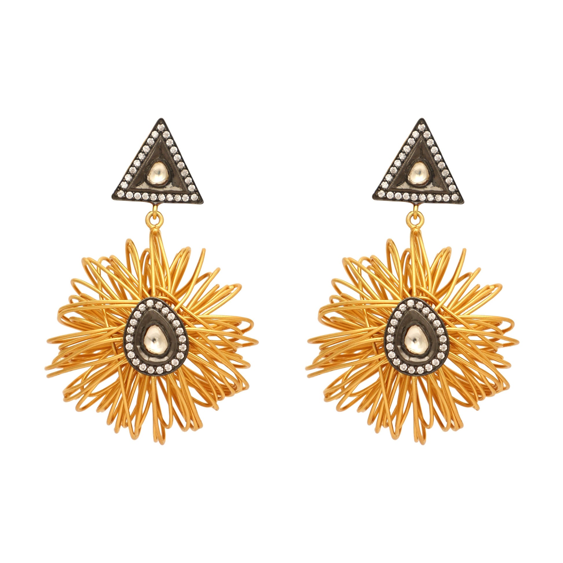 Nuyug 18K Gold-Plated Stones & American Diamond Studded Contemporary Wire Drop Earrings | Swadesiicart