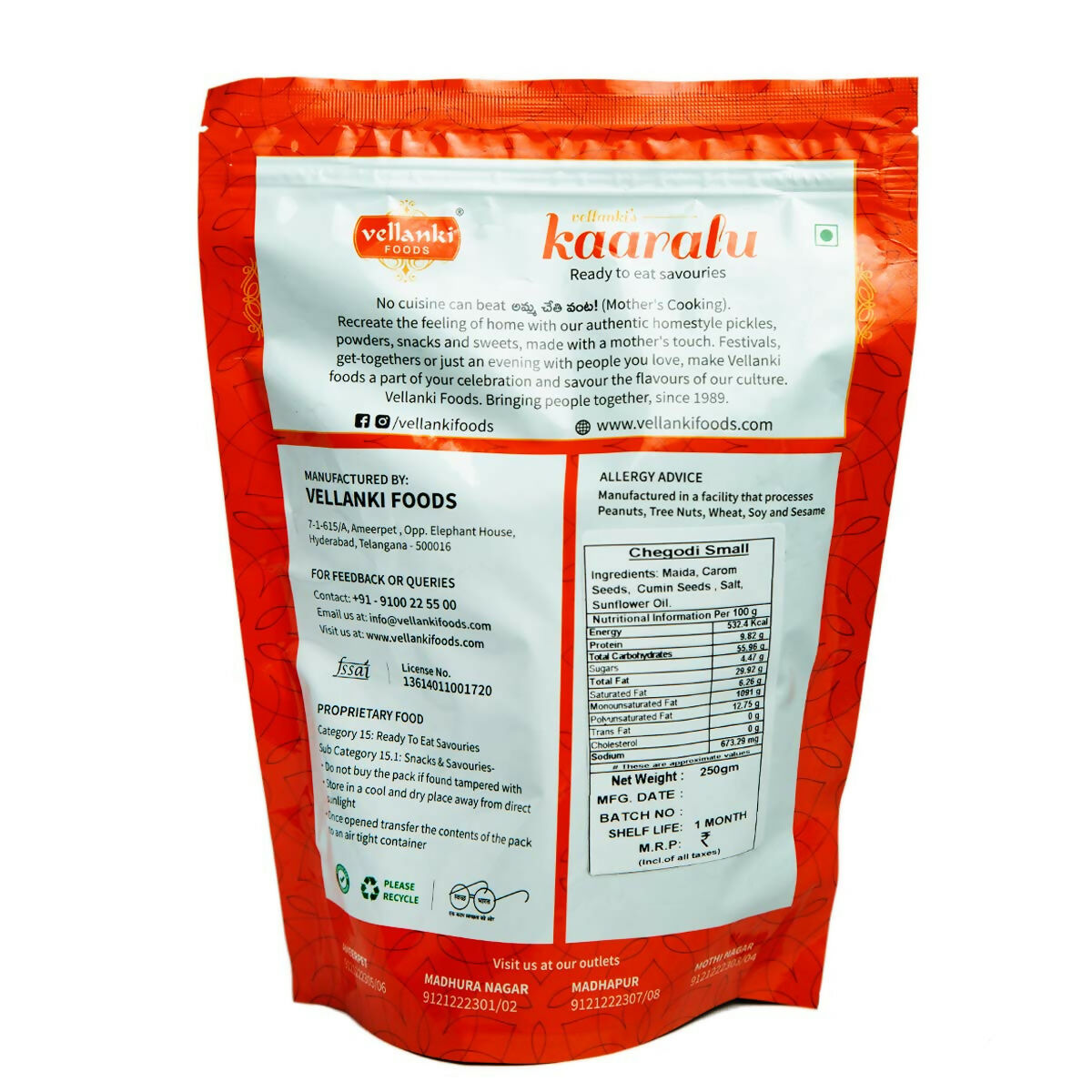 Vellanki Foods Namkeen Combo Pack (250g Each) - Muruku, Chegodi, Vampoosa, Mixture - Grab2buy