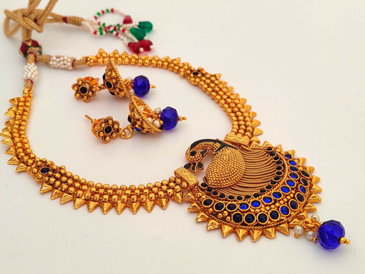 Blue Kemp Peacock Necklace Set - Grab2buy